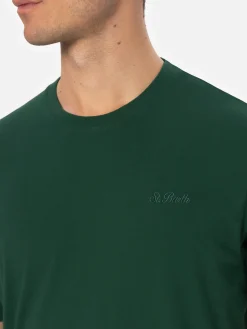 Man British green heavy cotton t-shirt Arnott with St. Barth embroidery