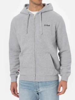 Man grey zipped and hooded sweatshirt with St. Barth embroidery