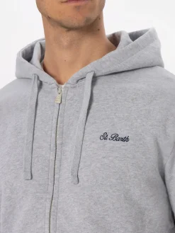 Man grey zipped and hooded sweatshirt with St. Barth embroidery
