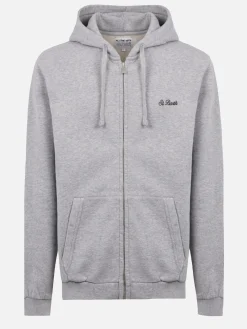 Man grey zipped and hooded sweatshirt with St. Barth embroidery