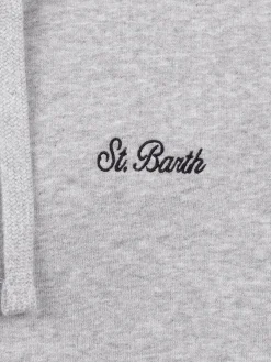 Man grey zipped and hooded sweatshirt with St. Barth embroidery