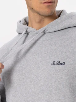 Man mélange grey sweatshirt Tribeca with St. Barth embroidery