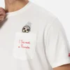 Man white cotton t-shirt Connor with I saved a panda embroidery