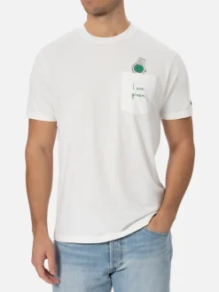 Man white cotton t-shirt Connor with I am green embroidery