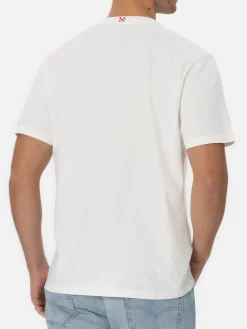Man white cotton t-shirt Connor with I saved a panda embroidery