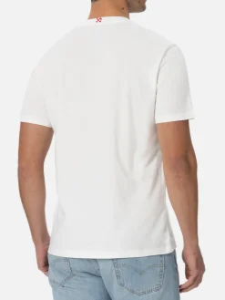 Man white cotton t-shirt Connor with eye of the tiger embroidery