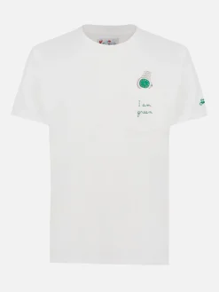 Man white cotton t-shirt Connor with I am green embroidery