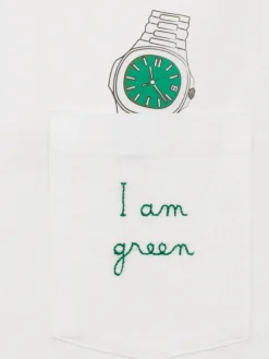 Man white cotton t-shirt Connor with I am green embroidery