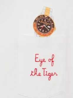 Man white cotton t-shirt Connor with eye of the tiger embroidery