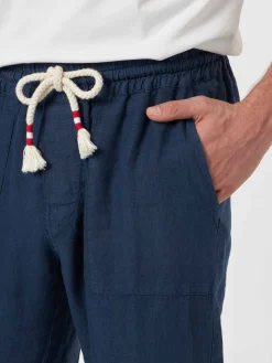 Marineblaue Calais-Hose für Herren aus Leinen mit Kordelzug