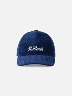 Marineblaue Cord-Baseballkappe mit gesticktem Logo