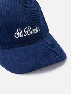 Marineblaue Cord-Baseballkappe mit gesticktem Logo