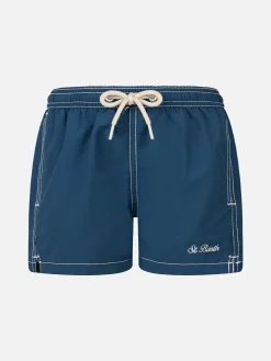 Marineblaue mittellange Badeshorts für Jungen Patmos Jr