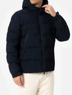 Marineblaue Pufferjacke in Cord-Optik mit Kapuze für Herren von Maier