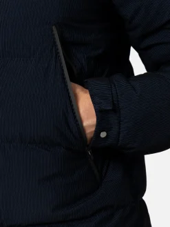 Marineblaue Pufferjacke in Cord-Optik mit Kapuze für Herren von Maier