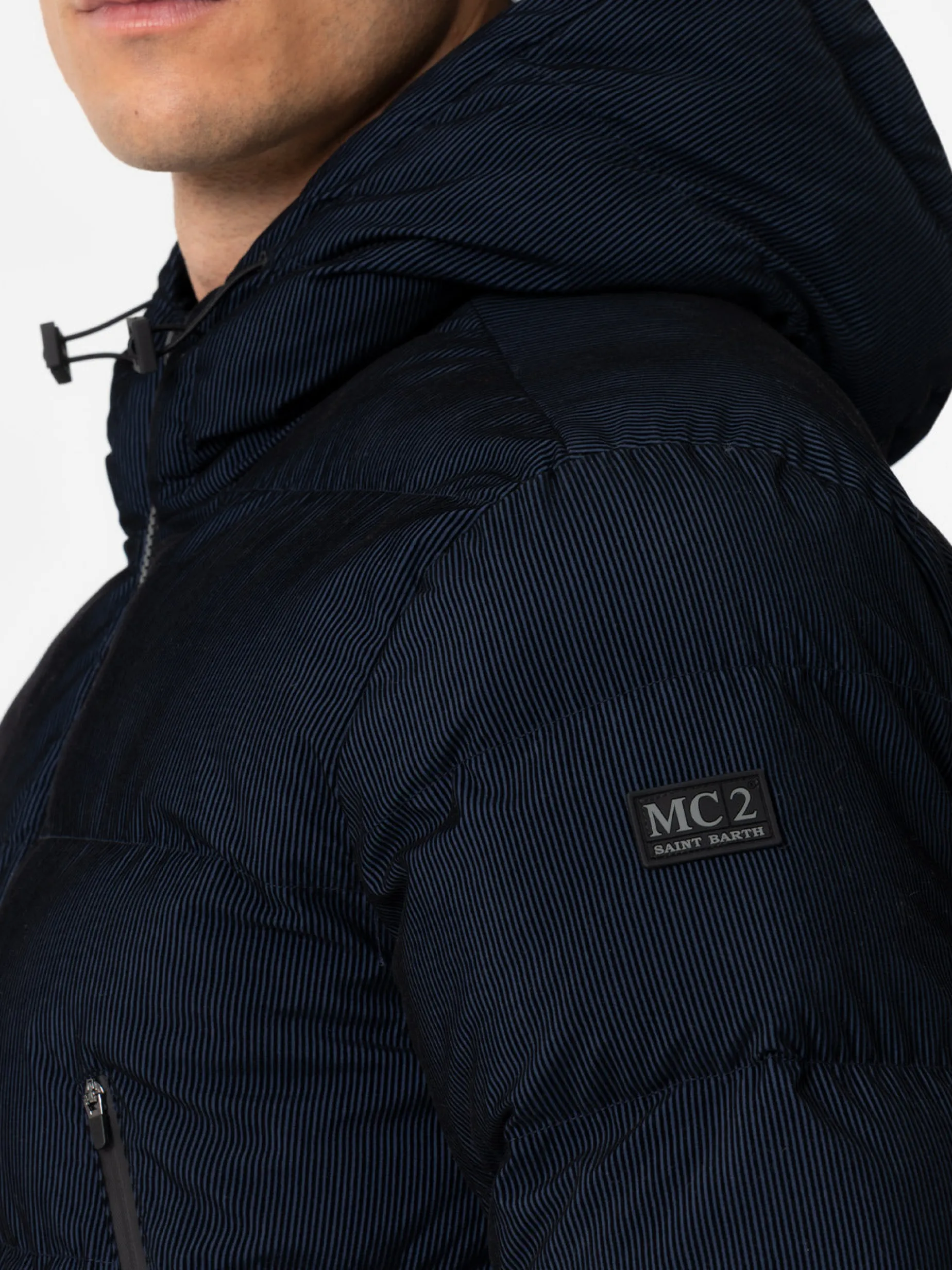 Marineblaue Pufferjacke in Cord-Optik mit Kapuze für Herren von Maier