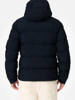 Marineblaue Pufferjacke in Cord-Optik mit Kapuze für Herren von Maier