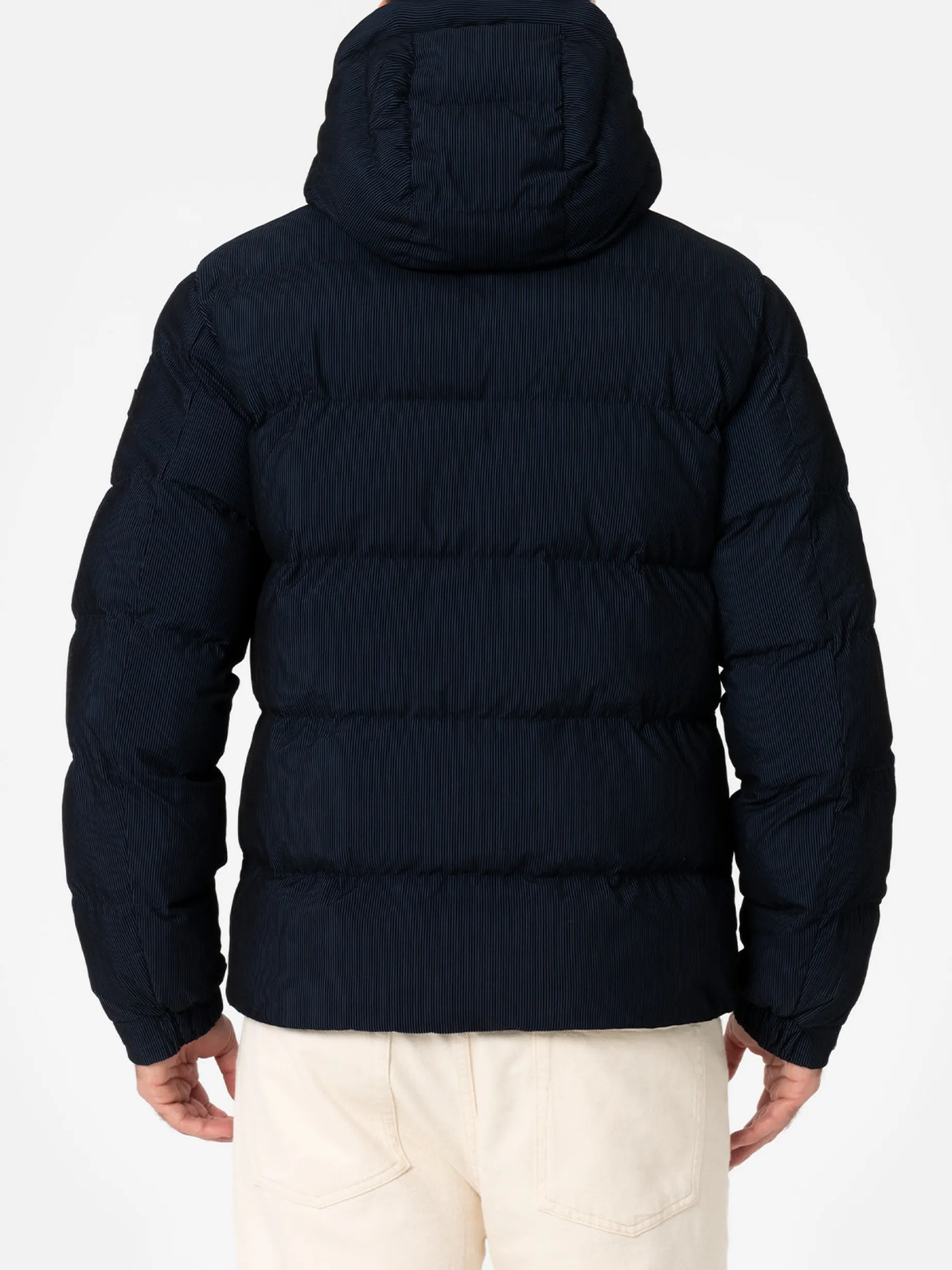Marineblaue Pufferjacke in Cord-Optik mit Kapuze für Herren von Maier