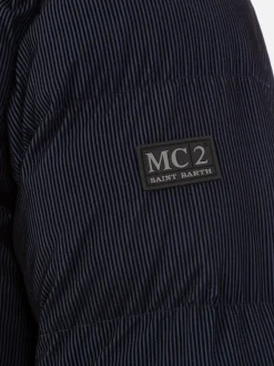 Marineblaue Pufferjacke in Cord-Optik mit Kapuze für Herren von Maier
