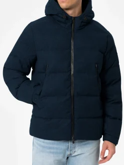 Marineblaue Steppjacke aus Flanell mit Kapuze für Herren von Maier
