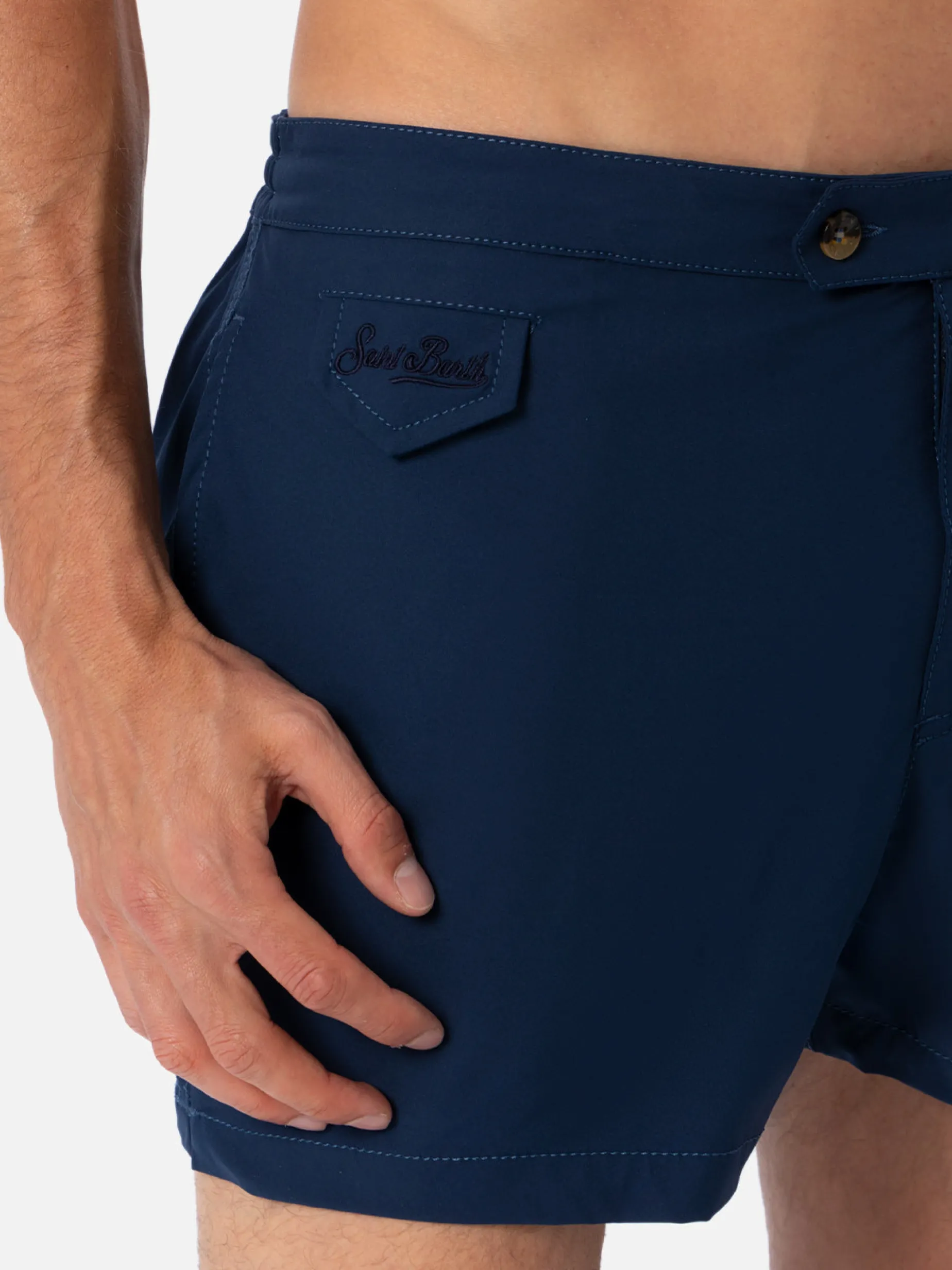 Marineblaue, taillierte Badeshorts für Herren von Harrys