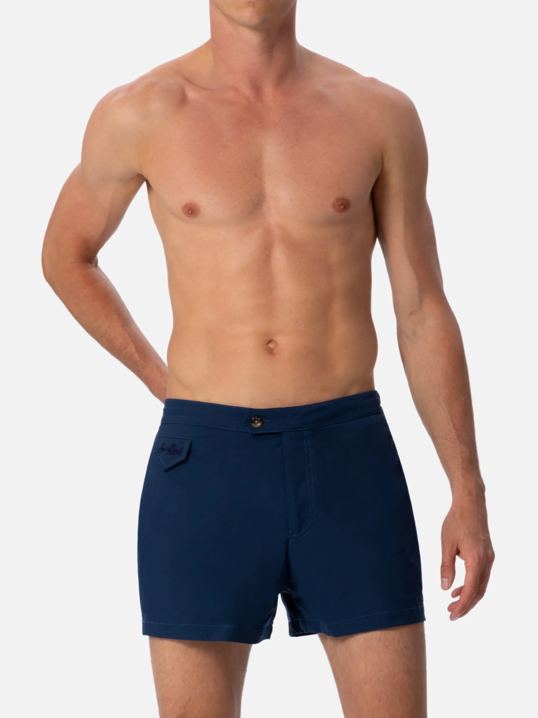 Marineblaue, taillierte Badeshorts für Herren von Harrys