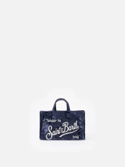 Marineblaue Telefontasche aus Chenille mit Saint Barth-Logostickerei