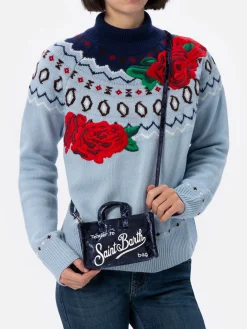 Marineblaue Telefontasche aus Chenille mit Saint Barth-Logostickerei