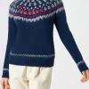 Marineblauer Damen-Pullover aus nordischem Jacquard mit Rundhalsausschnitt