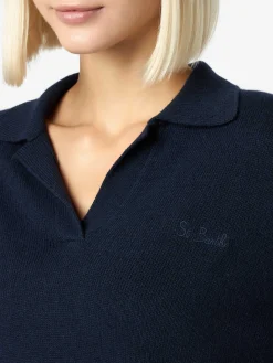 Marineblauer Damenpullover Eze mit Polokragen