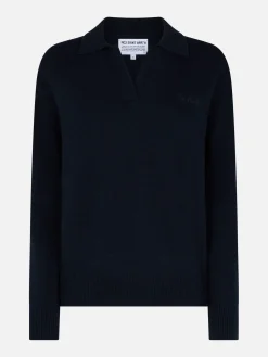 Marineblauer Damenpullover Eze mit Polokragen