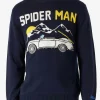 Marineblauer Herrenpullover mit Autoaufdruck