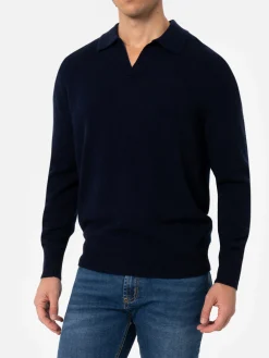 Marineblauer Herrenpullover mit Polokragen und Kaschmirmischung Covent