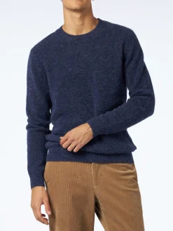 Marineblauer Herrenpullover aus Stretch-Wolle mit St. Barth-Stickerei
