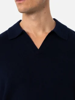 Marineblauer Herrenpullover mit Polokragen und Kaschmirmischung Covent