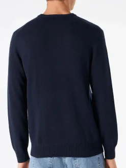 Marineblauer Herrenpullover mit Autoaufdruck