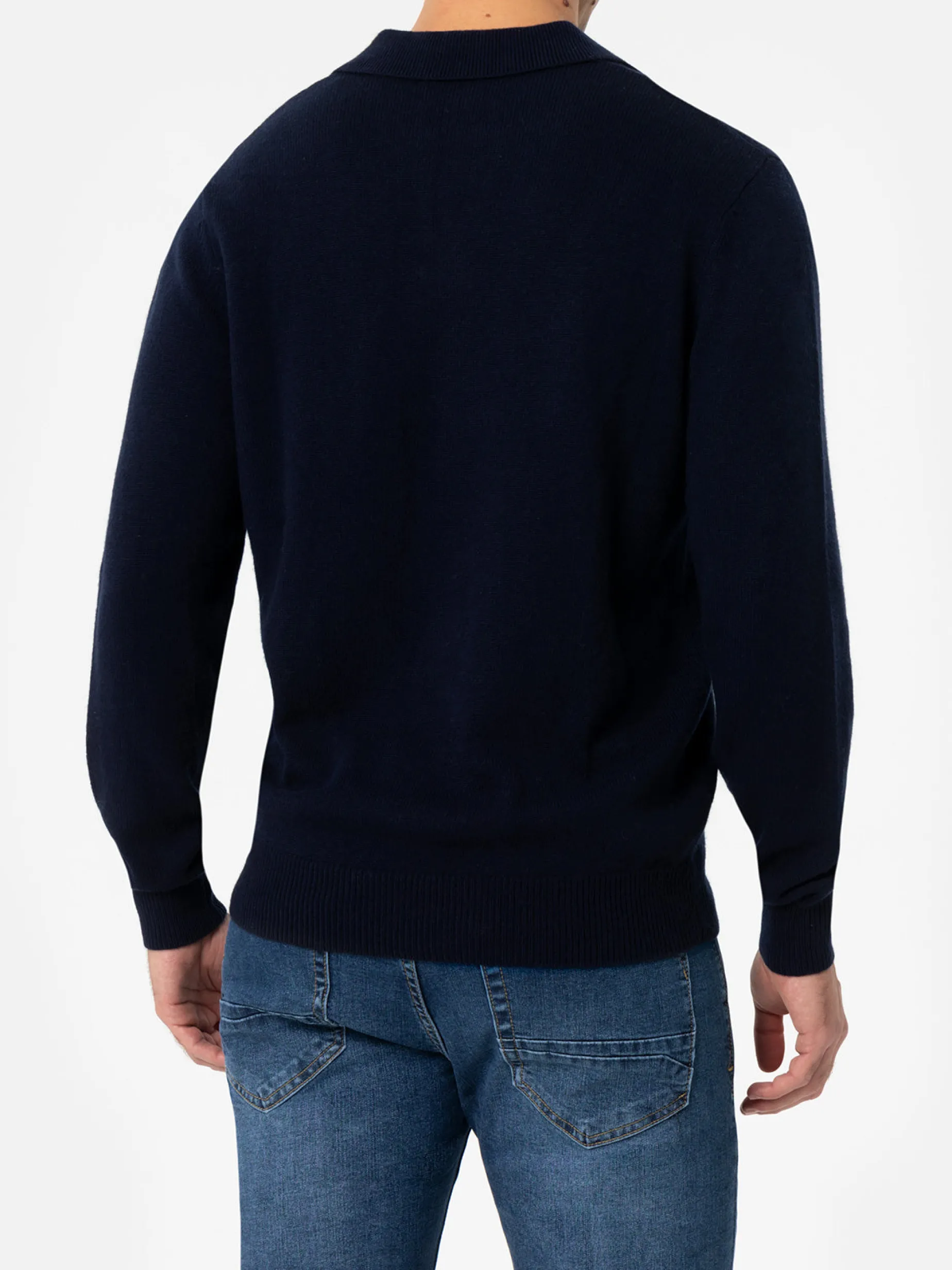Marineblauer Herrenpullover mit Polokragen und Kaschmirmischung Covent