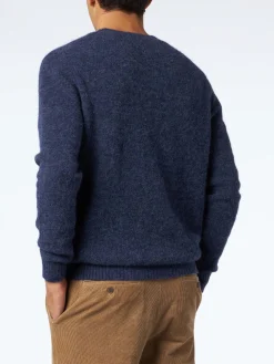 Marineblauer Herrenpullover aus Stretch-Wolle mit St. Barth-Stickerei