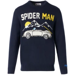 Marineblauer Herrenpullover mit Autoaufdruck