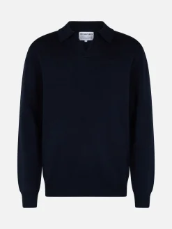 Marineblauer Herrenpullover mit Polokragen und Kaschmirmischung Covent