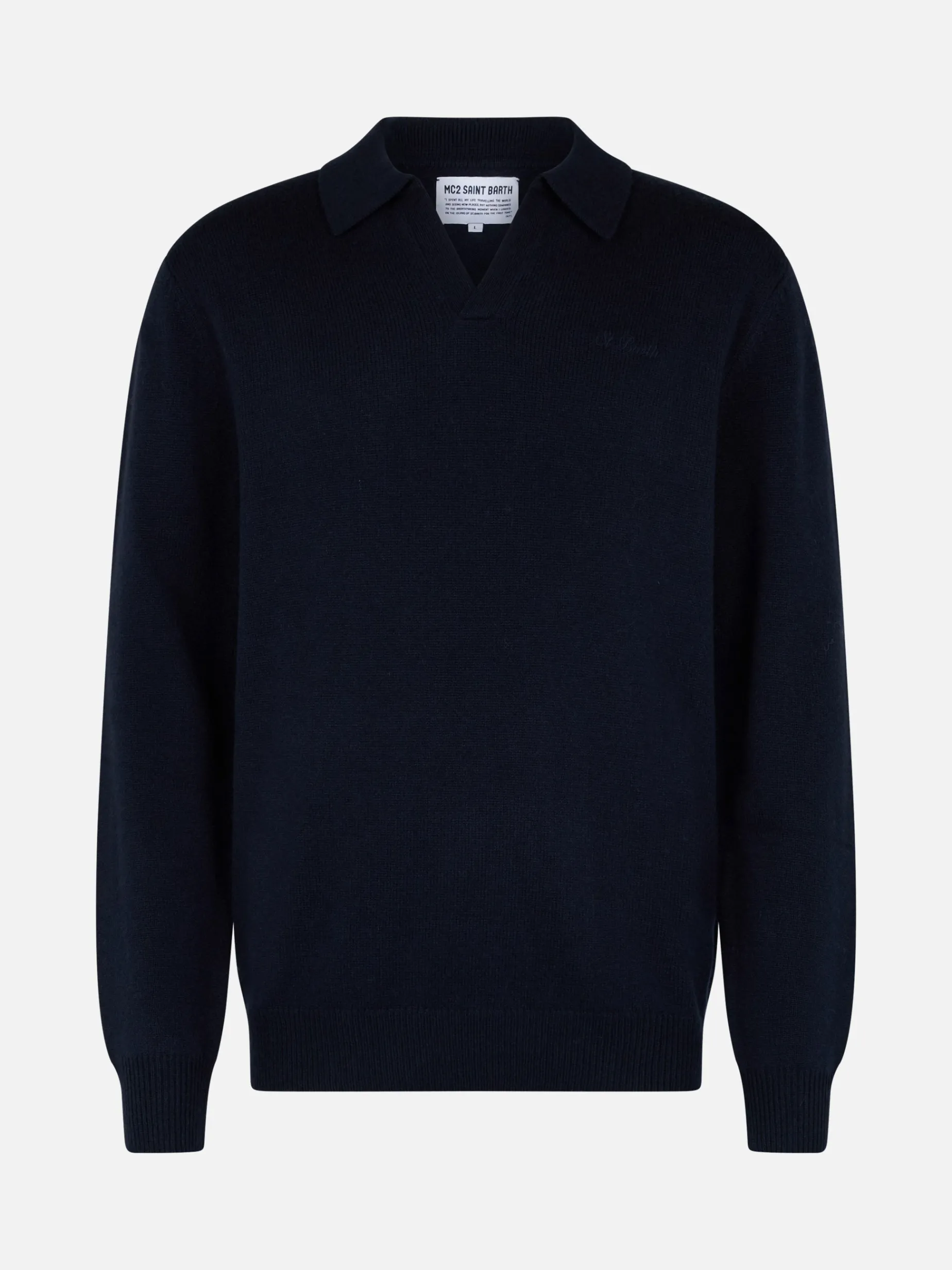 Marineblauer Herrenpullover mit Polokragen und Kaschmirmischung Covent