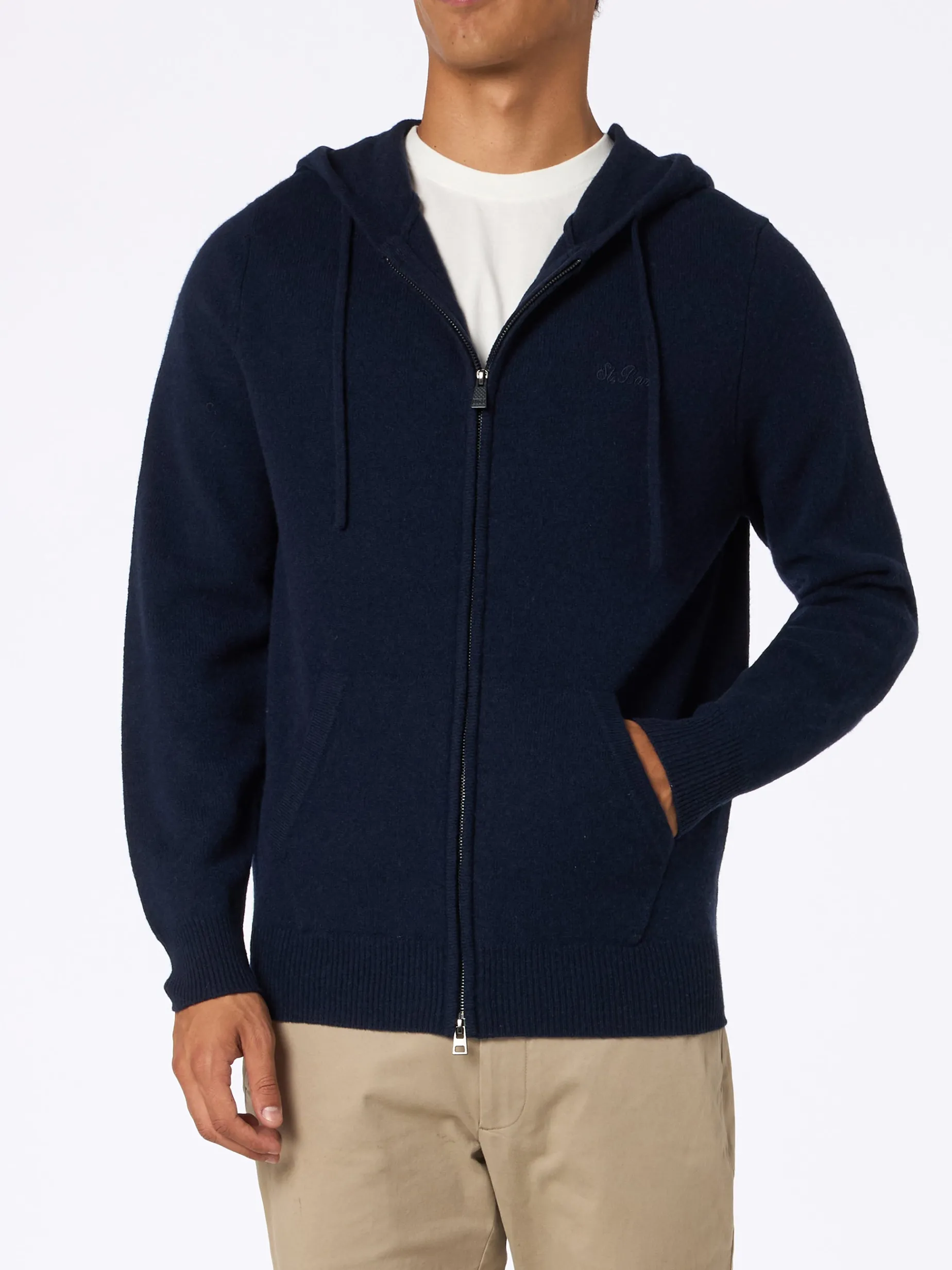 Marineblauer Kapuzenpullover aus Lambswool für Herren Notting