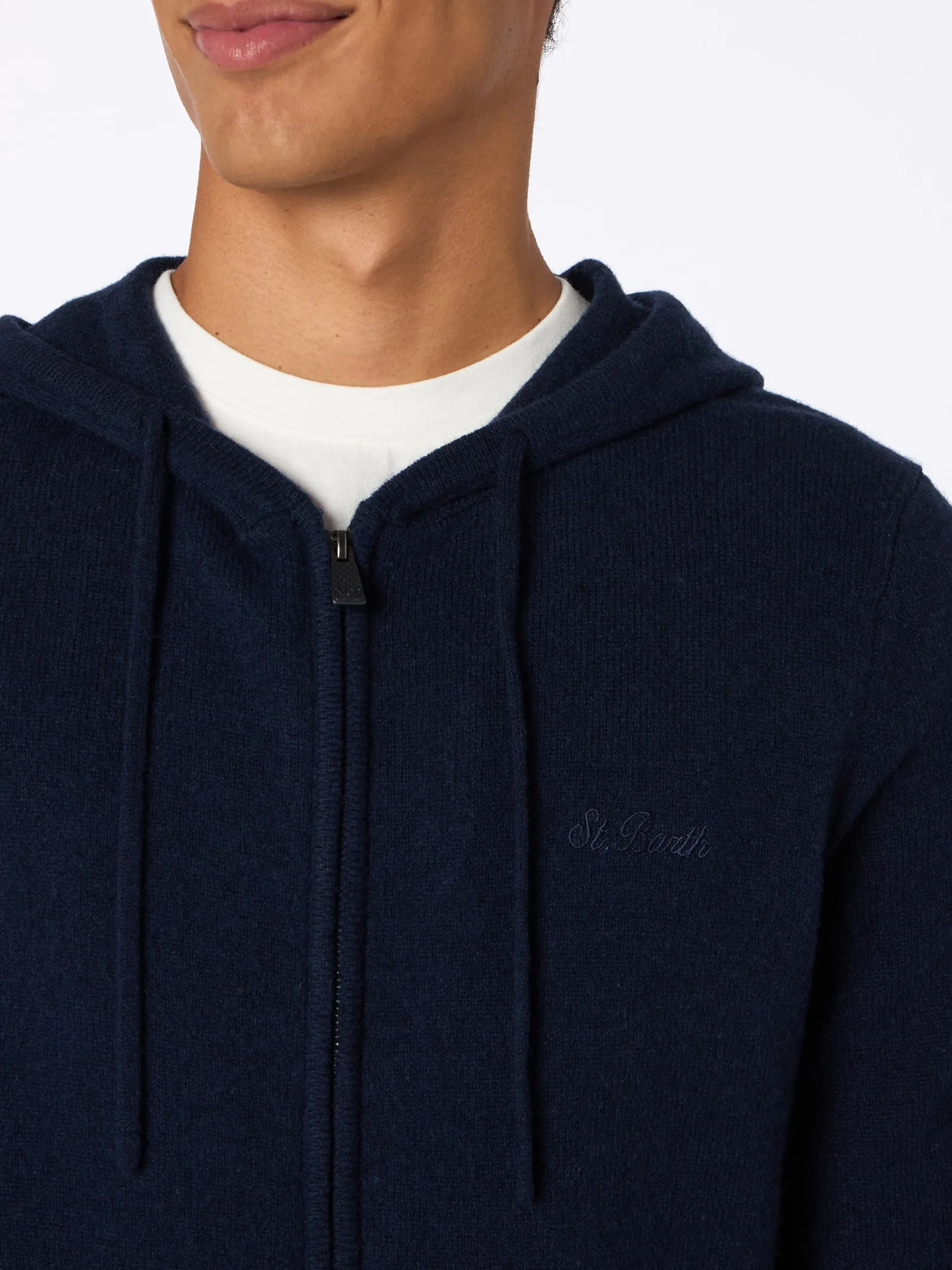 Marineblauer Kapuzenpullover aus Lambswool für Herren Notting