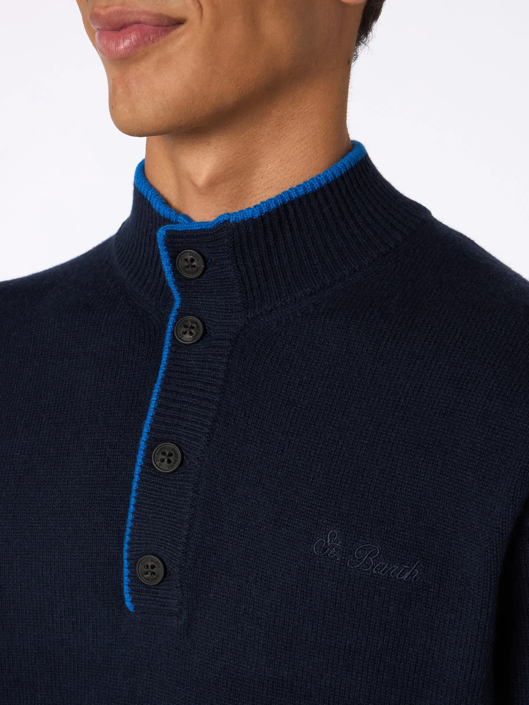 Marineblauer Polopullover Dorian aus Kaschmirmischung für Herren