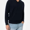 Marineblauer Pullover aus Kaschmirmischung mit V-Ausschnitt für Herren Regent