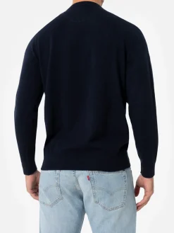Marineblauer Pullover aus Kaschmirmischung mit V-Ausschnitt für Herren Regent