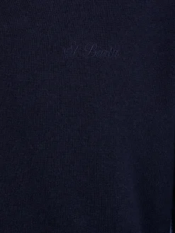 Marineblauer Pullover aus Kaschmirmischung mit V-Ausschnitt für Herren Regent