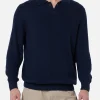 Marineblauer Rippenpullover Downing aus Kaschmirmischung für Herren mit Polokragen