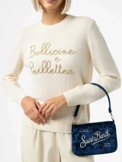Marineblauer Samtbeutel Parisienne mit Henkel