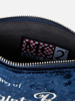 Marineblauer Samtbeutel Parisienne mit Henkel